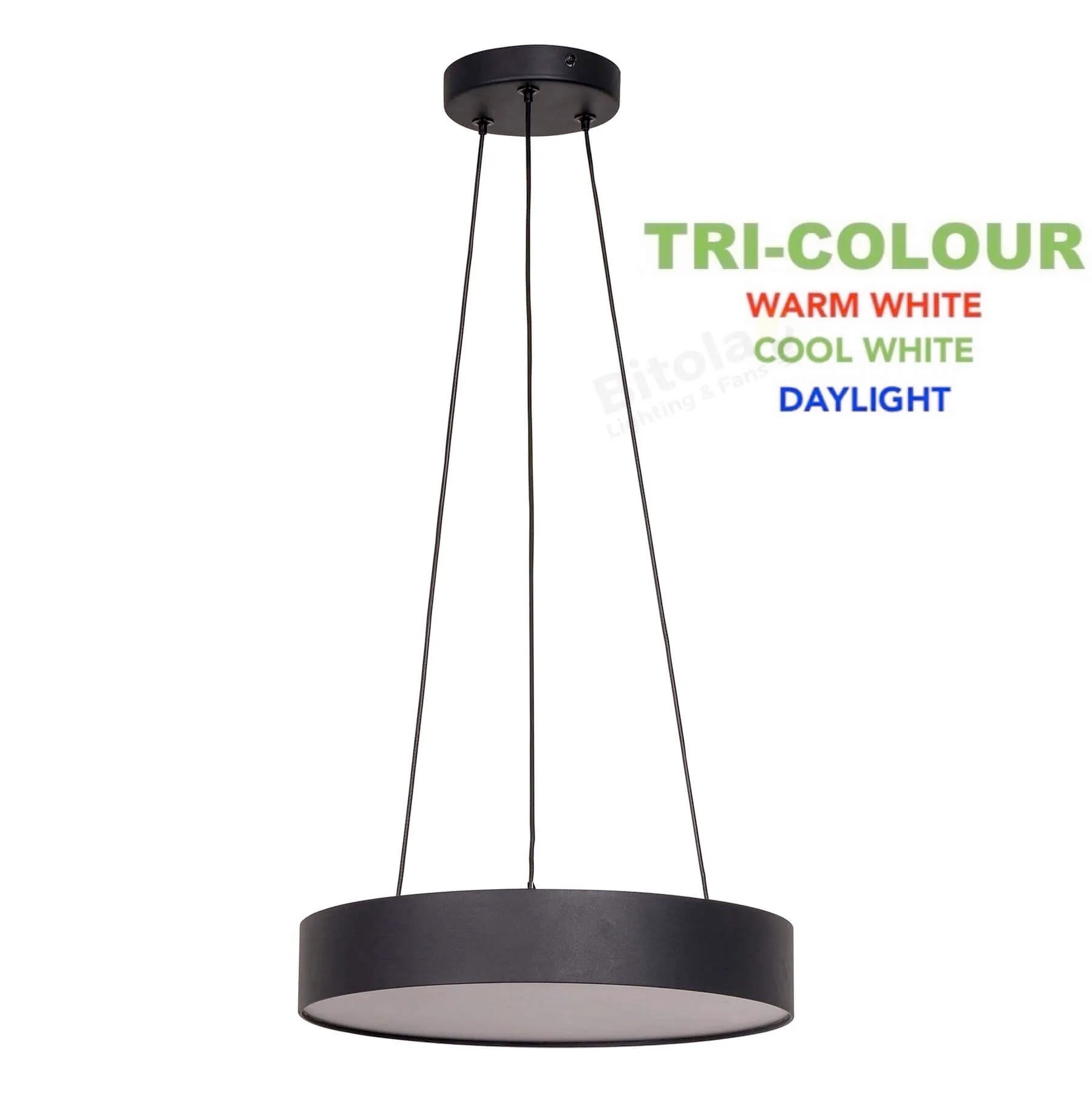 Havit Nella Black 320mm Tri-Colour 30w LED Ceiling Pendant Light
